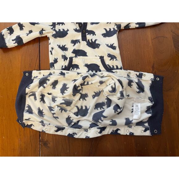 Carters 12 Months One Piece Hooded Fleece Outfit Jumpsuit White Navy Bears - Picture 5 of 10